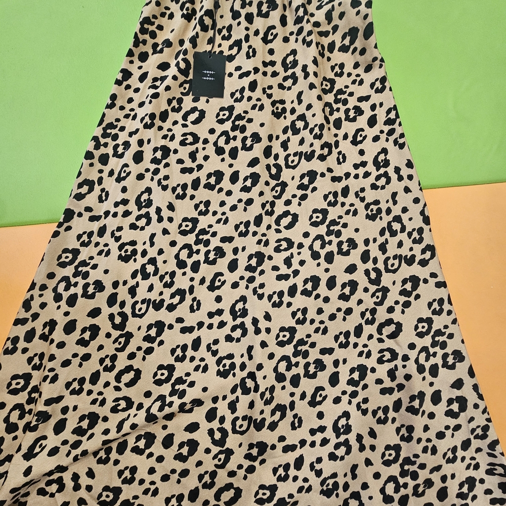 Leopard Print A-Line Midi Skirt - Beige/Black